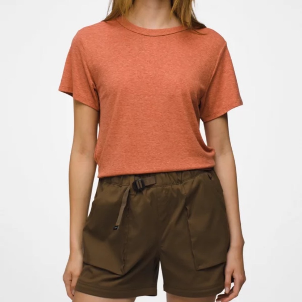 PrAna Cozy Up Short Sleeve Crew rust color size small lenzing modal elastane